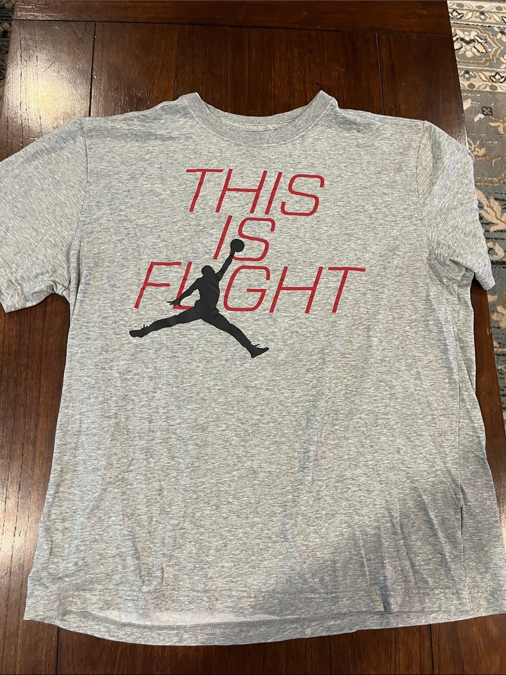 Jordan Light Gray Short Sleeve Tee with Red "THIS IS FLIGHT" and Black Jumpman